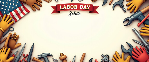 Photo Realistic Labor Day Salute Design: A Detailed Border Frame with Work Gloves and Tools, Perfect for Invitations and Announcements Celebrating Workers' Contributions