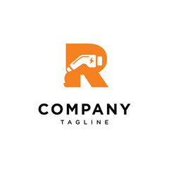 Letter R Electric Vehicle Charging Plug Logo Icon Vector