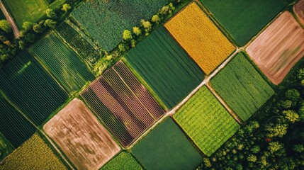 Aerial View of Geometrically Patterned Farmlands