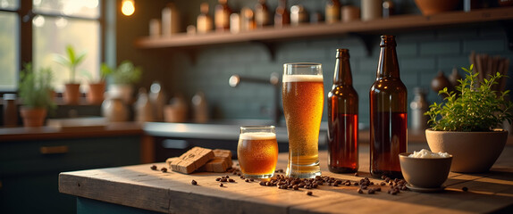 Artisanal Home Brewing: Innovative Fermentation Techniques for Craft Beer Imagery in Modern Photo Stock Collections with Creative Empty Space