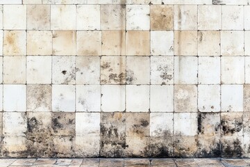Weathered tile wall with discoloration and staining