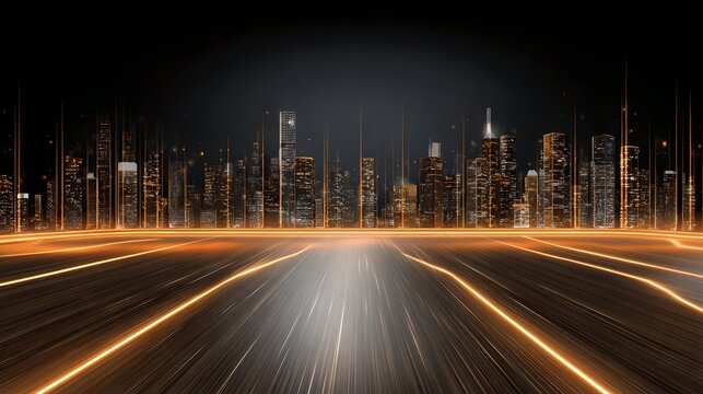 Enchanting night cityscape featuring bright lights and urban architecture under a starry sky - Powered by Adobe