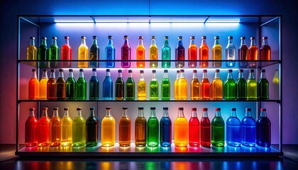 The bottles stand as modern art pieces.  