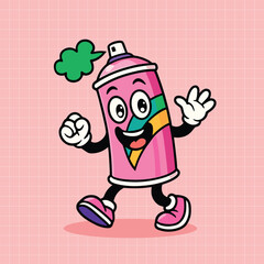 Hand drawn Retro Mascot Spray Paint cartoon illustration