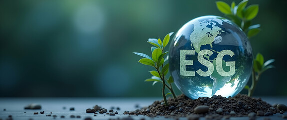 Crystal Globe with ESG Icon: Visualizing Sustainable Development in Environmental, Social, and Governance Concepts - Ideal for Stock Photography