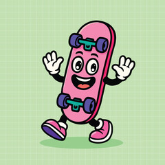 Hand drawn Retro Mascot skateboard cartoon illustration