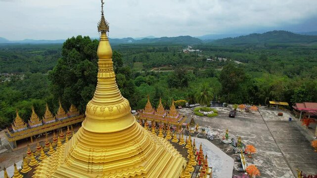 View of Suwannakhiri Temple (PakJan Temple)  Shwedagon Replica Burmese art in Ranong Province, Thailand