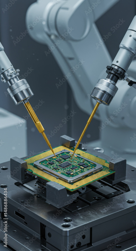 Aufkleber precision robotics: automated microchip testing & inspection. ai-powered semiconductor manufacturing