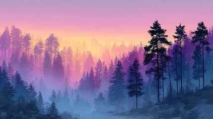Fototapeta premium Misty Sunrise in a Purple and Blue Forest