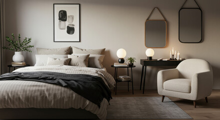  Cozy Bedroom Oasis: Modern Interior with Beige Tones, Stylish Decor, and Relaxing Ambiance | Bedroom Interior Design