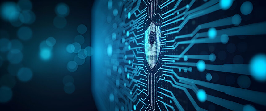 Displaying refined imagery that highlights integrated cybersecurity practices and AI ethical standards within innovative technology research and development labs in  Photo Stock  Concept  and empty sp