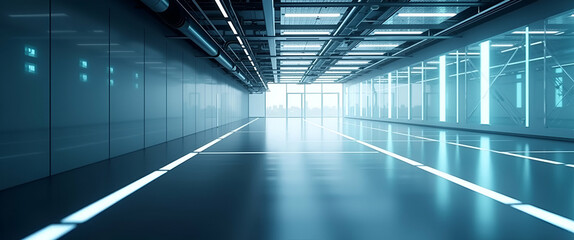 Modern Minimalist Wallpaper: Expansive Space Showcasing Advanced AI Robotics, Digital Intelligence, and High-Tech Automation for Industrial Efficiency