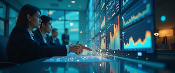Polished Corporate Investment Backdrop: Managers Analyzing ESG Performance Funds with Minimal Layout and Ample Blank Space for Data-Driven Environmental Disclosures and Portfolio Diversification