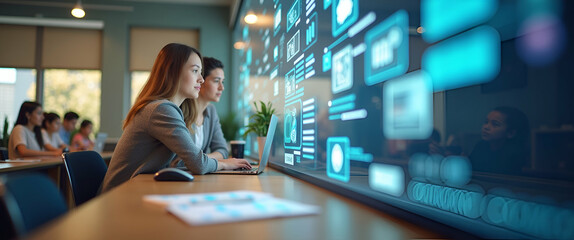 Dynamic Visuals of Language Study Environments: Innovative Digital Learning Tools & Multicultural Settings for Premium Photo Stock