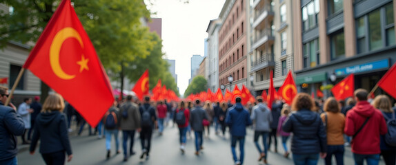 Obraz premium Showcase dynamic imagery from a labour day community event capturing engaged citizens cultural vibrancy and collective social responsibility in urban environments in Photo Stock Concept and empty s