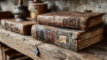 Fototapeta premium Antique Books Wooden Shelf Still Life.