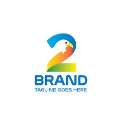 Number two Eagle Logo, Colorful Gradient Animal Branding Symbol