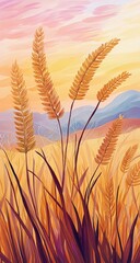 Golden Grass Sunset Landscape.