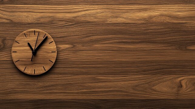Wooden clock on wood background time concept minimalist design
