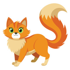 A ginger cat with a short, fluffy tail is running
with white background.