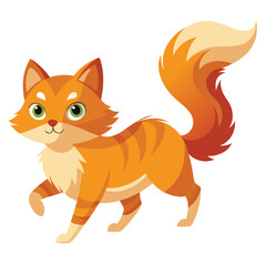 A ginger cat with a short, fluffy tail is running
with white background.