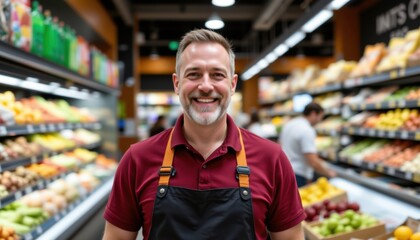 Customer engagement in grocery store urban market photography bright environment close-up fresh produce shopping