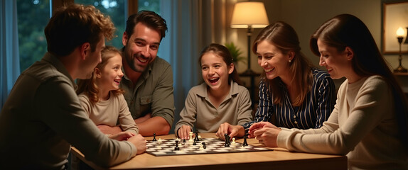 Sophisticated Family Game Night: Engaging Board & Digital Games for Competitive Spirit & Bonding in Elegant Settings - Photo Stock Concept