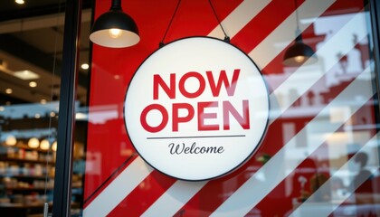 Exciting new business opening downtown area urban signage announcement modern environment front view welcoming community vibe