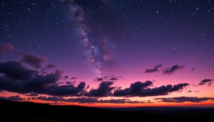 Naklejka premium Stargazing event over the milky way night sky photo natural landscape panoramic view cosmic wonder