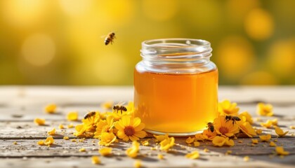 Harvesting honey from bees in a blooming flower field nature close-up vibrant environment captivating view