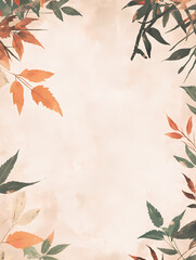 Muted autumnal tones create a serene mood in this leaf-framed image. Perfect for cards, invitations, or any design needing a touch of nature.