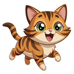 A cute tabby kitten with wide, excited eyes and an open mouth with white background.