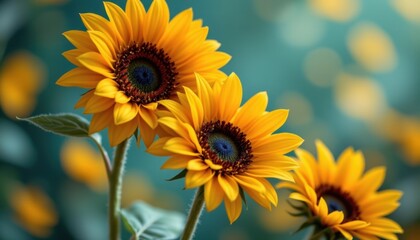 Obraz premium Vibrant sunflowers blooming in a field nature photography soft focus springtime serenity