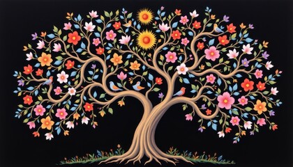 Vibrant floral tree artwork nature digital illustration colorful environment artistic viewpoint nature concept