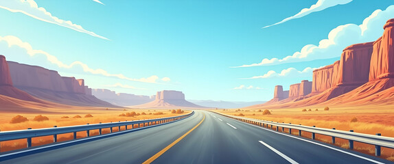 Fototapeta premium Explore Clear Skies and Scenic Highways: Captivating Road Trip Photo Stock for Wanderlust Seekers - Perfect for Travel Itineraries and Modern Exploration