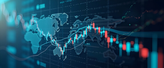 Obraz premium Dynamic Forex Analysis: Visualizing Currency Valuations and Exchange Rate Fluctuations in Global Markets - Stock Photo Concept with Left-Side Empty Space for Text