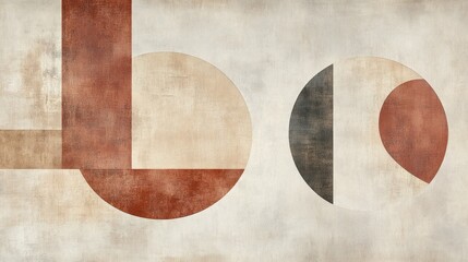 Abstract geometric composition with circles and rectangles in earth tones