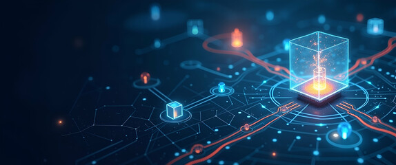 Fototapeta premium Modern Visual Narrative: Blockchain Transactions with Smart Contracts, Immutable Ledgers, and Transparent Fund Flows - Empowering Digital Financial Ecosystems (Photo Stock Concept)