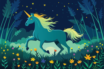 Mystical Unicorn Silhouette Galloping Through an Enchanting Field