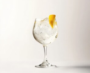 Refreshing gin and tonic with lemon twist