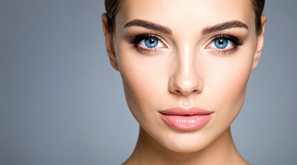 Fototapeta premium Graceful portraits of a woman and a man with glowing skin and natural makeup. A concept suitable for beauty and skincare promotions. 