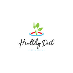 Healthy Diet Logo Template Vector on Isolated White Background