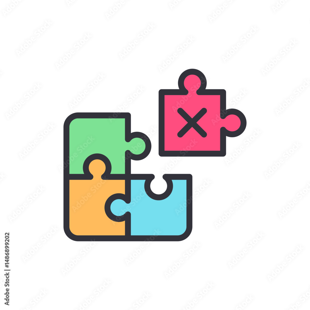 Poster creative puzzle connection with incomplete piece and marked for removal