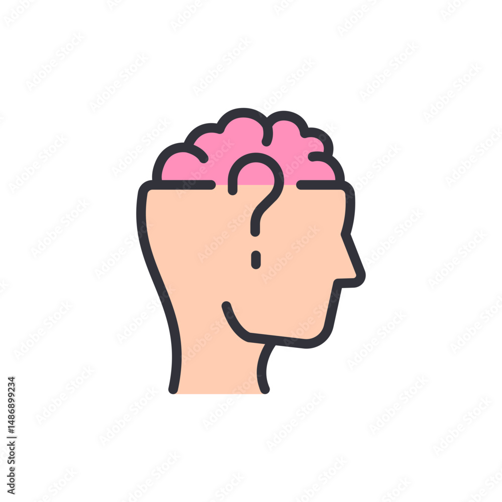 Poster human head with brain symbolizes questioning and problem solving