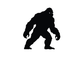 Fototapeta premium Yeti silhouette. This image shows a black silhouette of a yeti, a mythical creature known for its large, hairy figure and mysterious presence. Vector clipart illustration design.