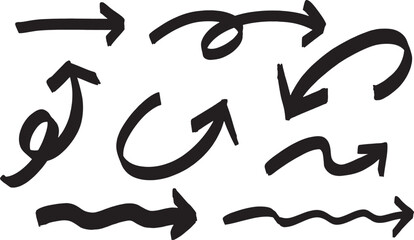 シンプル手描き太め矢印セットベクター