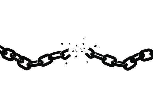 Broken chain silhouette. This image shows a black broken chain silhouette, symbolizing freedom and separation. Vector clipart illustration design.