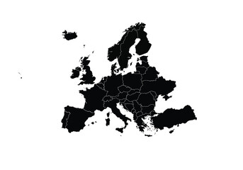 Europe silhouette. This image shows a black Europe map silhouette, outlining the continent and its countries. Vector clipart illustration design.