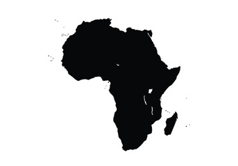 Africa silhouette. This image shows a black silhouette of the Africa map, the continent with its distinctive geographical outline. Vector clipart illustration design.