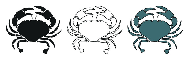 Blue crab vector. Vectors isolated on white background. Solid, line and colored style. Illustration for graphic design, web, logo, mobile, menus, boxes, posters, promotions, icons, symbols..eps